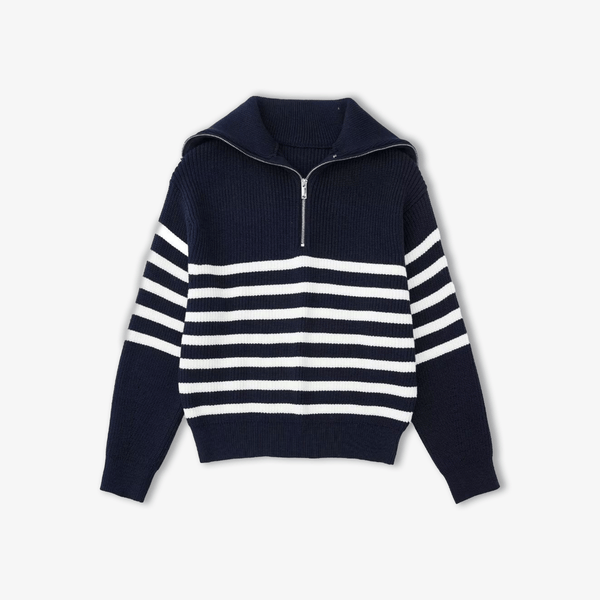 Striped Zip Up Sweater - Lumérisa